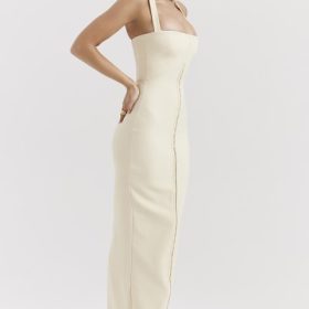 Mia Ecru Halter Maxi Dress - Image 9