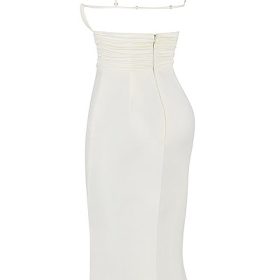 Lois Ivory Satin Corset Midi Dress - Image 3