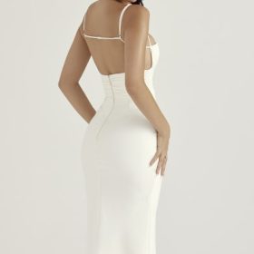 Lois Ivory Satin Corset Midi Dress - Image 7