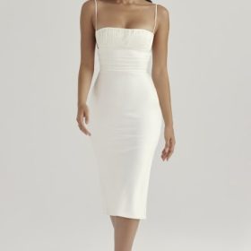 Lois Ivory Satin Corset Midi Dress - Image 12