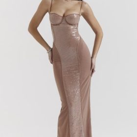 Bonita Cafe Au Lait Sequin Maxi Dress - Image 5