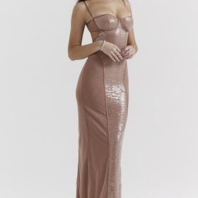 Bonita Cafe Au Lait Sequin Maxi Dress - Image 9