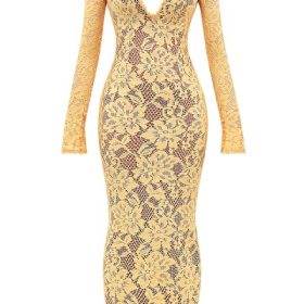 Indiana Apricot Plunge Lace Maxi Dress - Image 2