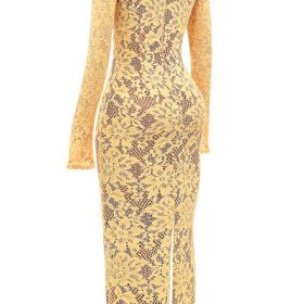 Indiana Apricot Plunge Lace Maxi Dress - Image 3