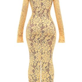Indiana Apricot Plunge Lace Maxi Dress - Image 4