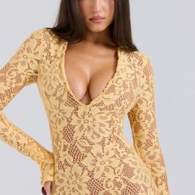 Indiana Apricot Plunge Lace Maxi Dress - Image 7