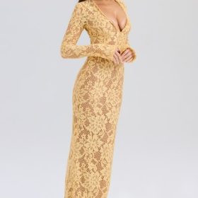 Indiana Apricot Plunge Lace Maxi Dress - Image 9