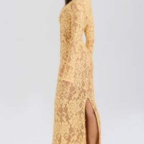 Indiana Apricot Plunge Lace Maxi Dress - Image 10