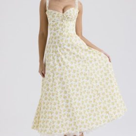 Rosalee White Vintage Floral Print Cotton Bustier Sundress - Image 7