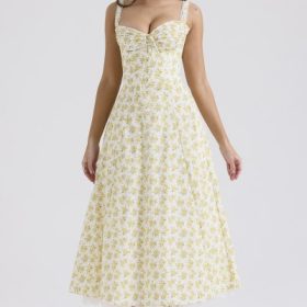 Rosalee White Vintage Floral Print Cotton Bustier Sundress - Image 8