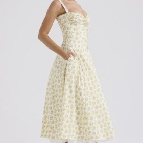 Rosalee White Vintage Floral Print Cotton Bustier Sundress - Image 9