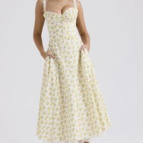 Rosalee White Vintage Floral Print Cotton Bustier Sundress - Image 12