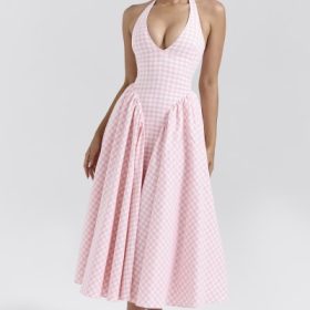 Marilyn Strawberry Shortcake Gingham Halter Midi Sundress - Image 5