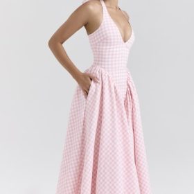 Marilyn Strawberry Shortcake Gingham Halter Midi Sundress - Image 7