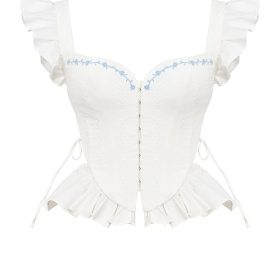 Lilibet White Embroidered Cotton Peplum Corset Top - Image 2