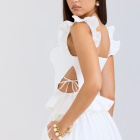 Lilibet White Embroidered Cotton Peplum Corset Top - Image 9