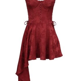 Lola Wine Jacquard Satin Draped Mini Dress - Image 2