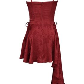 Lola Wine Jacquard Satin Draped Mini Dress - Image 4