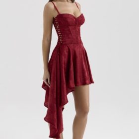 Lola Wine Jacquard Satin Draped Mini Dress - Image 7