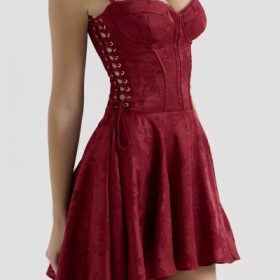 Lola Wine Jacquard Satin Draped Mini Dress - Image 8