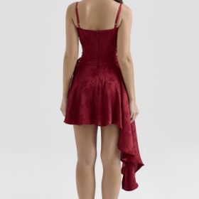 Lola Wine Jacquard Satin Draped Mini Dress - Image 9