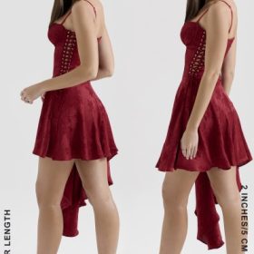 Lola Wine Jacquard Satin Draped Mini Dress - Image 11