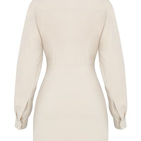 Julietta Beige Linen Cutout Shirt Dress - Image 4