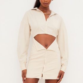 Julietta Beige Linen Cutout Shirt Dress - Image 5