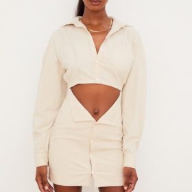 Julietta Beige Linen Cutout Shirt Dress - Image 7