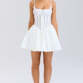 Rosaria White Cotton Corset Mini Dress - Image 6