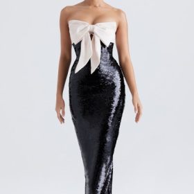 Holly Black Sequin Strapless Bow Dress - Image 5