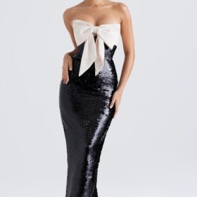 Holly Black Sequin Strapless Bow Dress - Image 8