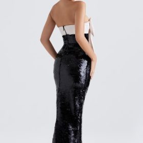 Holly Black Sequin Strapless Bow Dress - Image 11