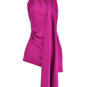 Aida Hot Pink Asymmetric Wrap Neck Dress - Image 2