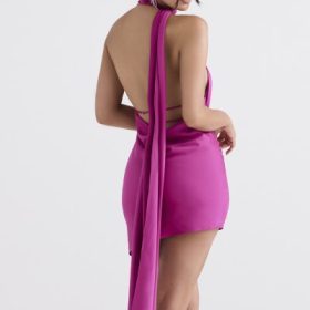 Aida Hot Pink Asymmetric Wrap Neck Dress - Image 10