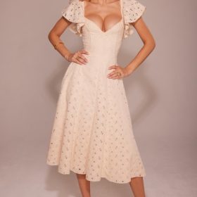 Amaya Cream Tea Broderie Anglais Midi Dress - Image 13