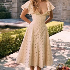 Amaya Cream Tea Broderie Anglais Midi Dress - Image 14