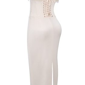 Nalita Vintage Cream Embellished Strapless Dress - Image 3