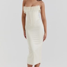 Nalita Vintage Cream Embellished Strapless Dress - Image 8