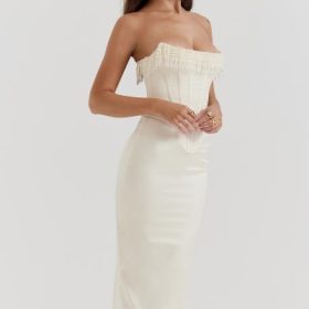 Nalita Vintage Cream Embellished Strapless Dress - Image 11