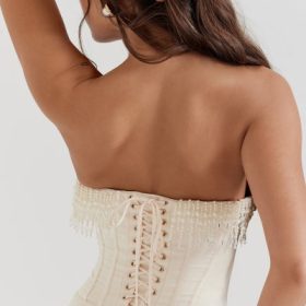 Nalita Vintage Cream Embellished Strapless Dress - Image 13