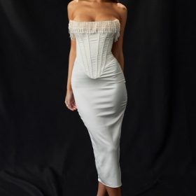Nalita Vintage Cream Embellished Strapless Dress - Image 17