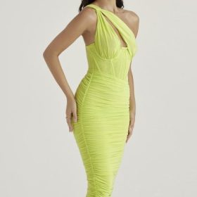 Valentina Lime Asymmetric Cutout Midi Dress - Image 9