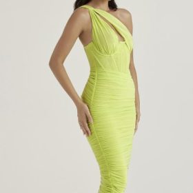 Valentina Lime Asymmetric Cutout Midi Dress - Image 10