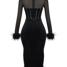 Lianna Black Velvet Midi Dress - Image 4