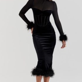 Lianna Black Velvet Midi Dress - Image 7