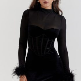 Lianna Black Velvet Midi Dress - Image 10