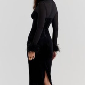 Lianna Black Velvet Midi Dress - Image 12