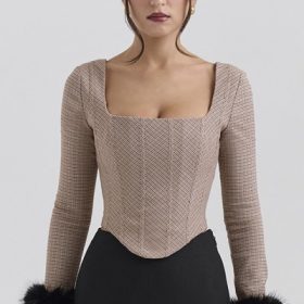 Antonia Brown Puppytooth Corset Top - Image 4