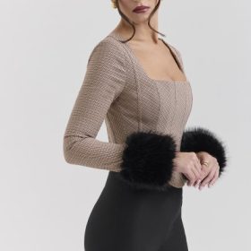 Antonia Brown Puppytooth Corset Top - Image 5